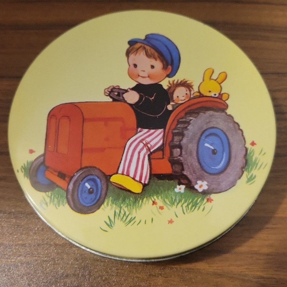 Mabel Lucie Attwell Tractor Biscuit Litho Tin Antique RARE find Huntley Palmers